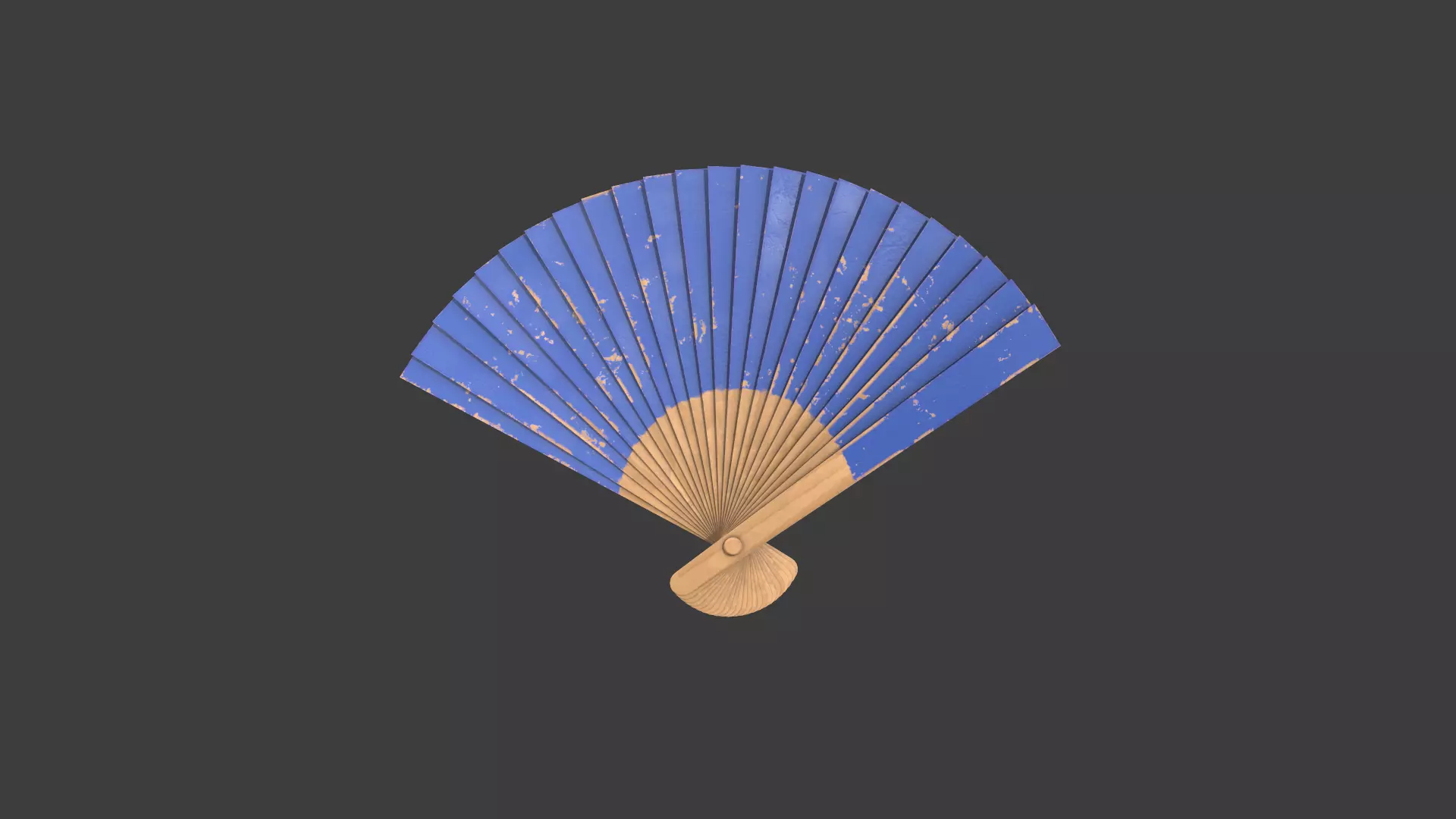 Blue Wooden Handheld Fan Low-poly 3D model_0