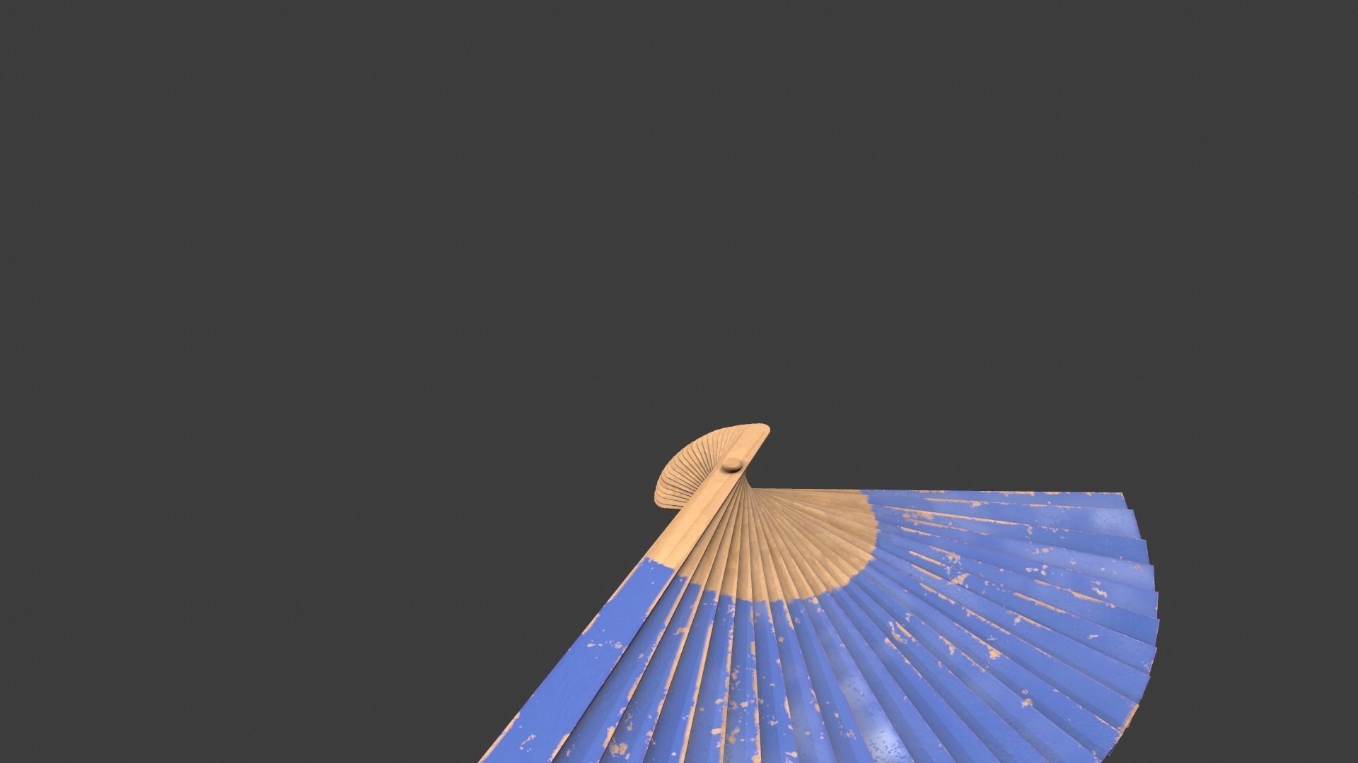 Blue Wooden Handheld Fan Low-poly 3D model_5