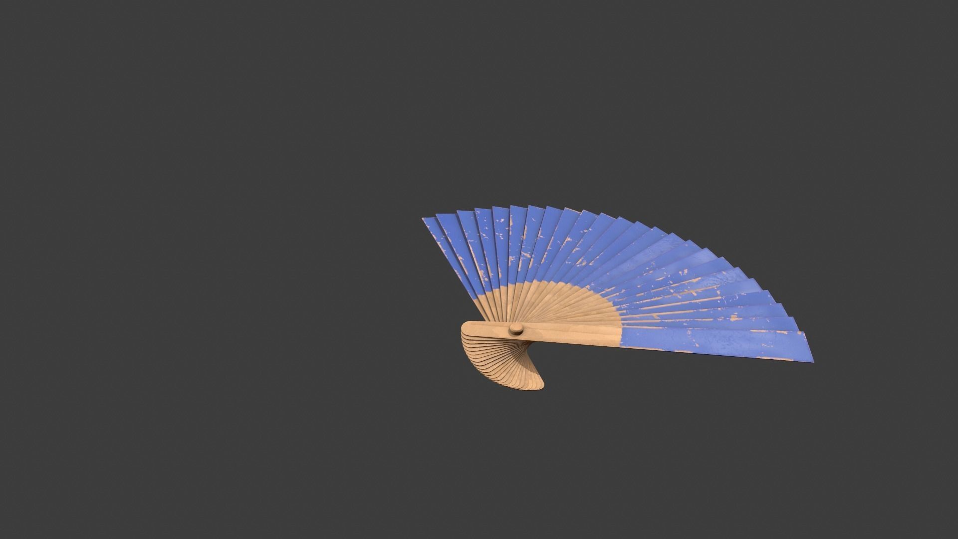 Blue Wooden Handheld Fan Low-poly 3D model_7