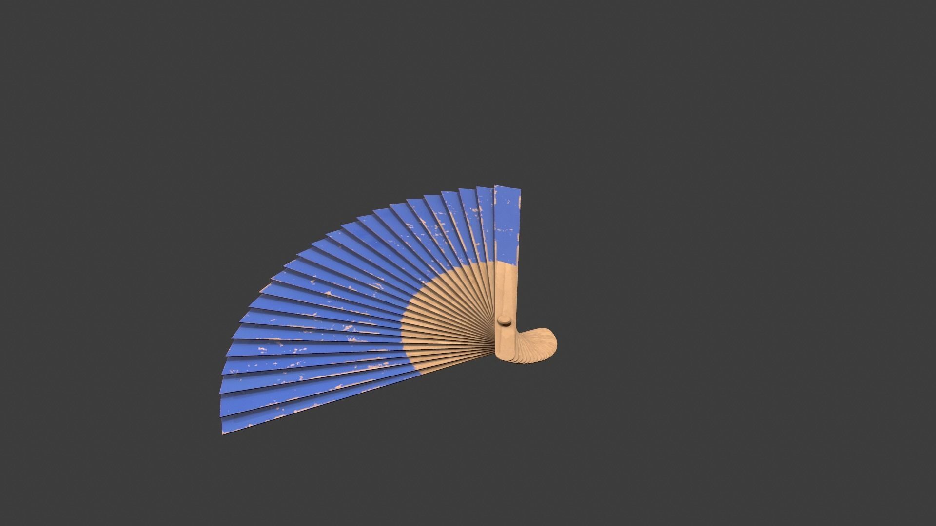 Blue Wooden Handheld Fan Low-poly 3D model_2