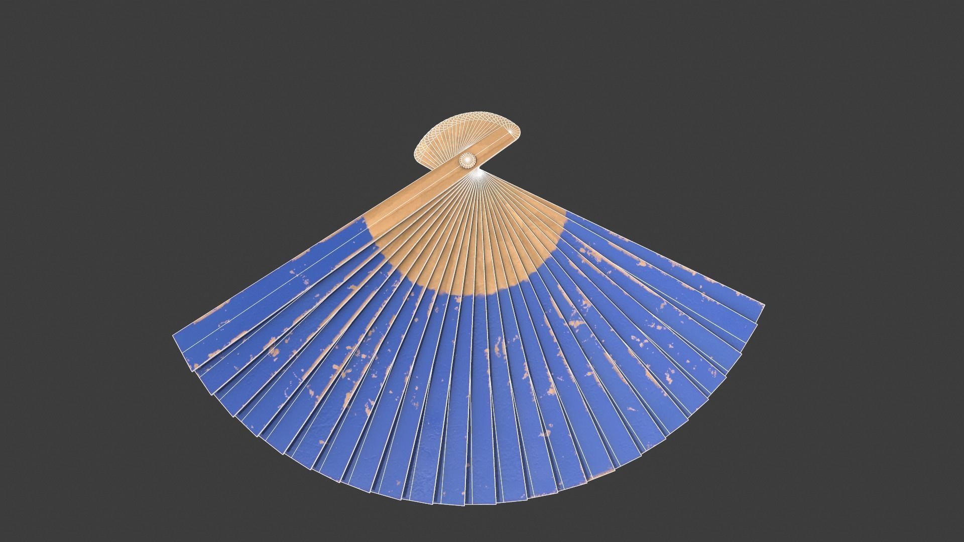 Blue Wooden Handheld Fan Low-poly 3D model_13