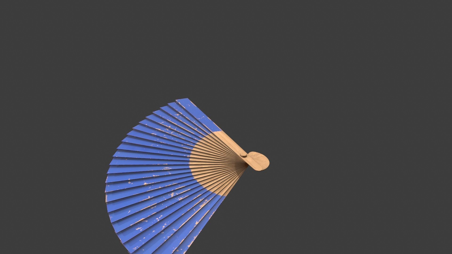 Blue Wooden Handheld Fan Low-poly 3D model_3