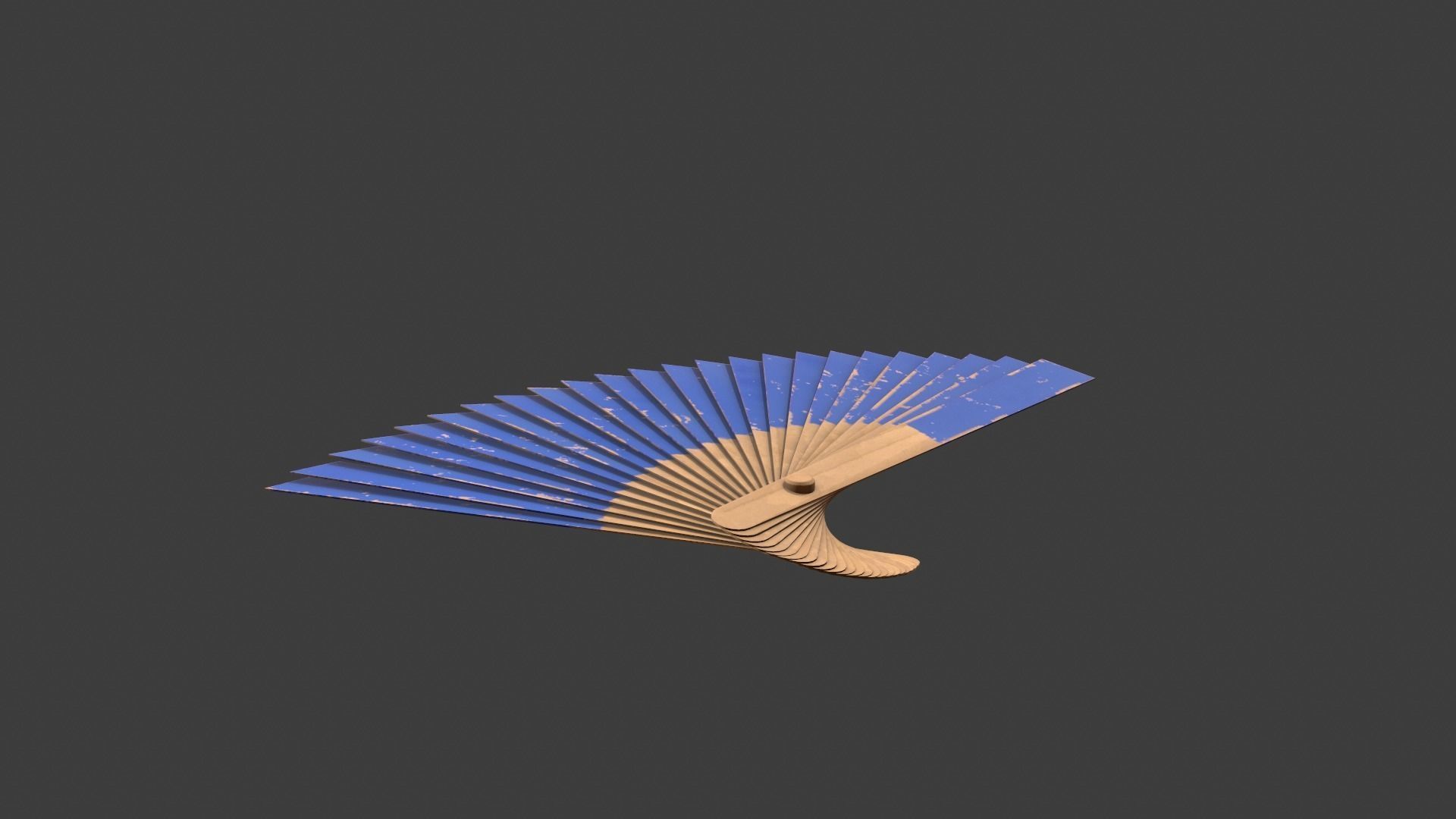 Blue Wooden Handheld Fan Low-poly 3D model_9