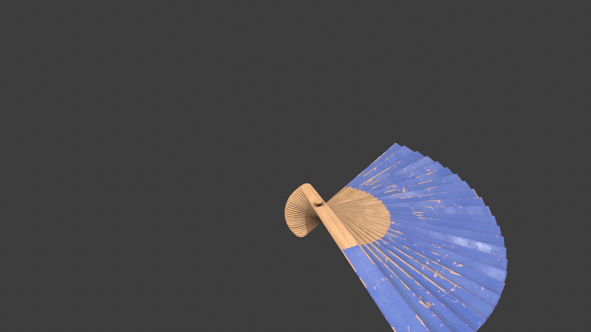 Blue Wooden Handheld Fan Low-poly 3D model_6