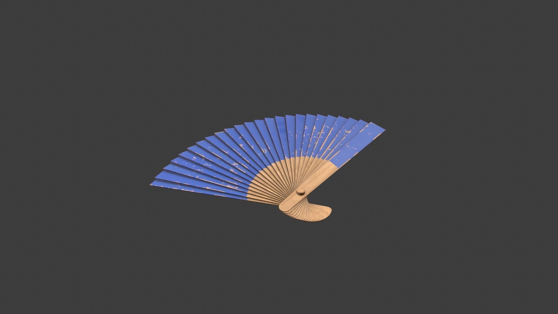 Blue Wooden Handheld Fan Low-poly 3D model_8