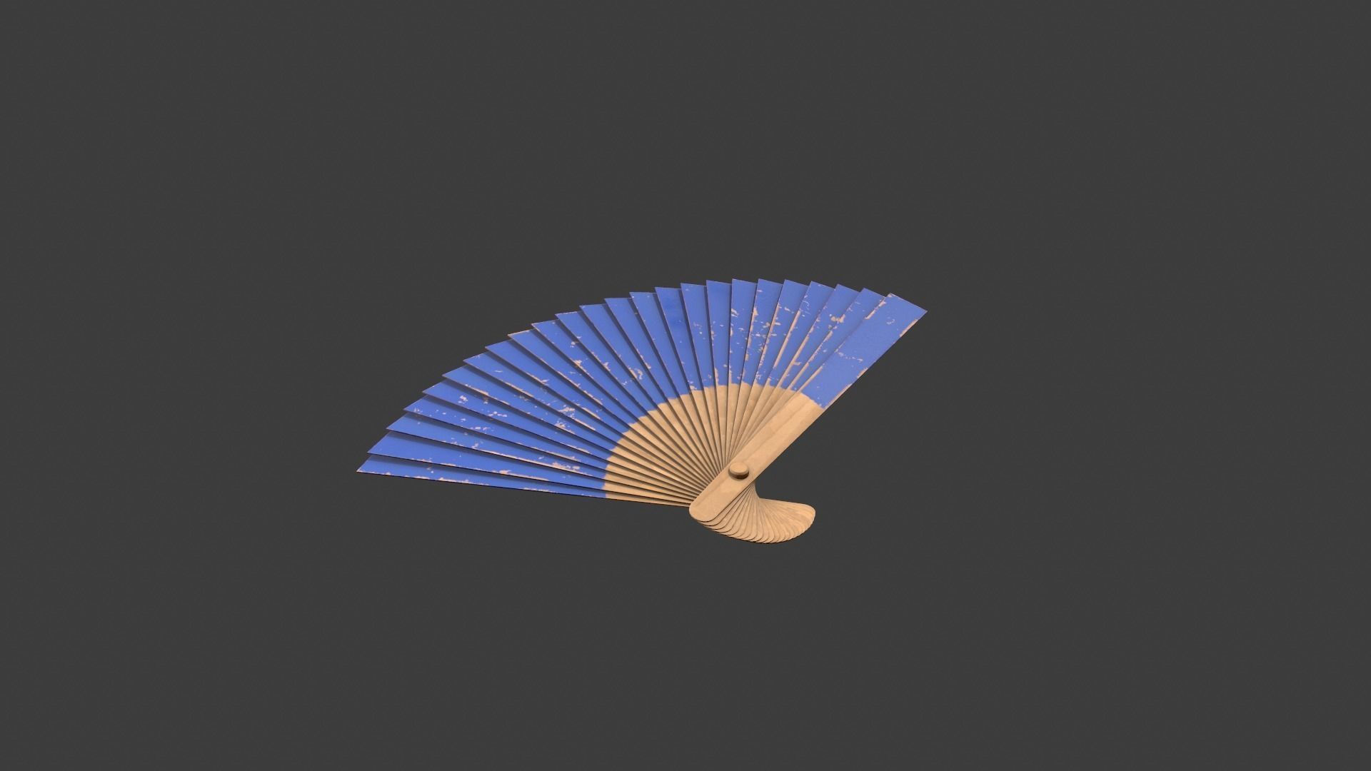 Blue Wooden Handheld Fan Low-poly 3D model_1