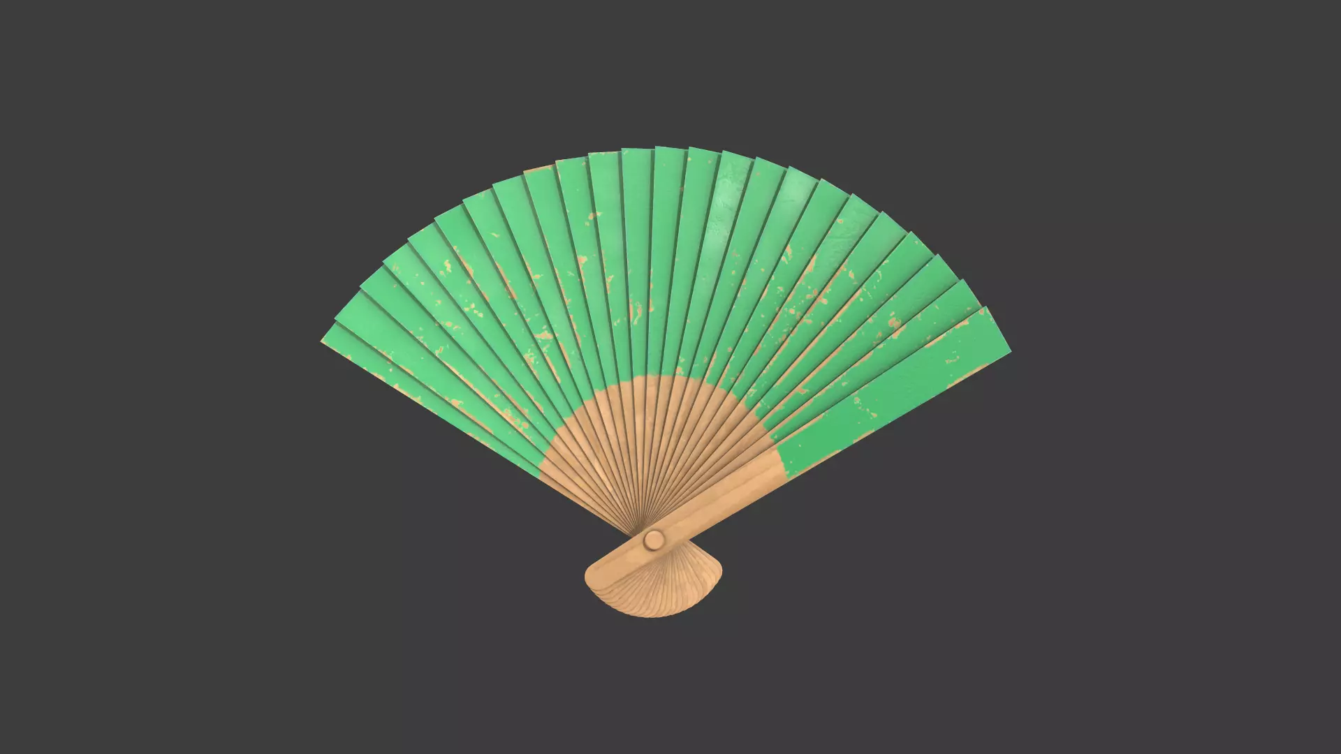 Green Wooden Handheld Fan Low-poly 3D model_0