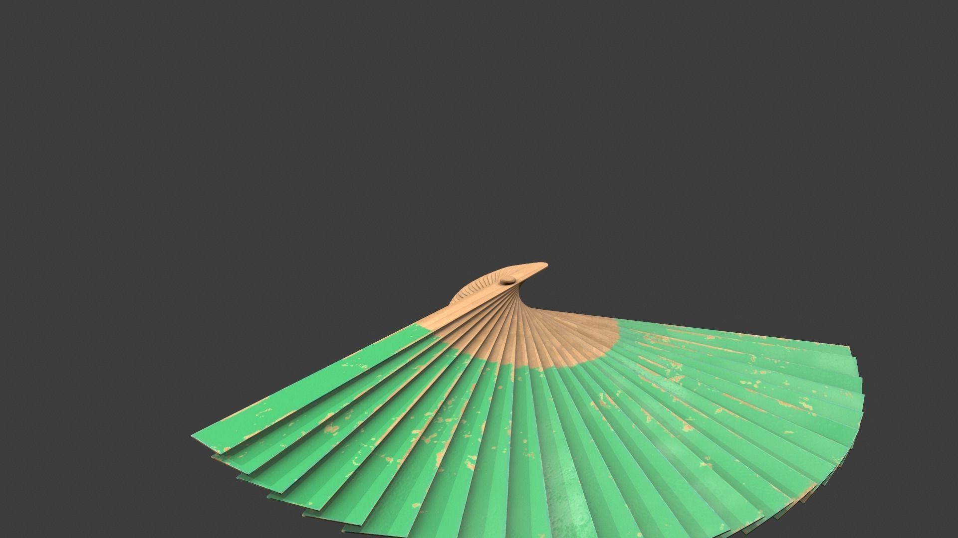 Green Wooden Handheld Fan Low-poly 3D model_6