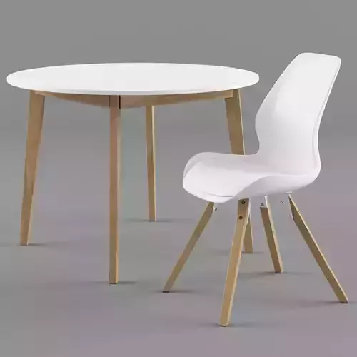 JYSK BLOKHUS dining table with JYSK BOGENSE chair white
