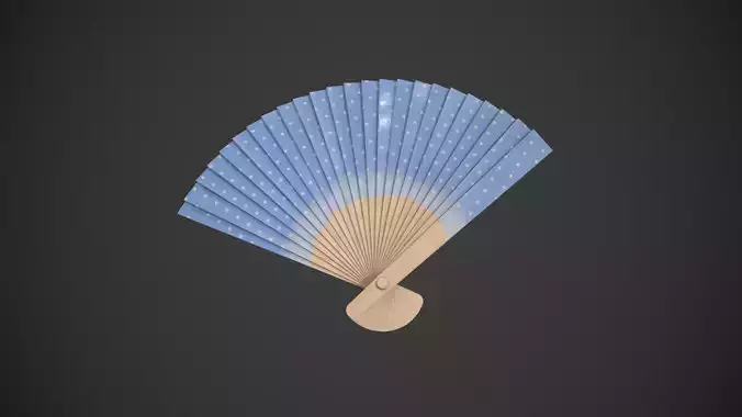 Spotty Blue Wooden Handheld Fan Low-poly 3D model