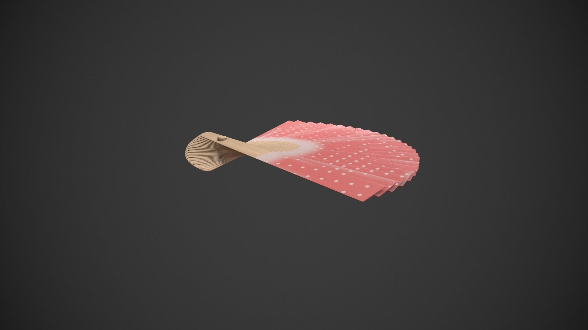 Spotty Red Wooden Handheld Fan Low-poly 3D model_5