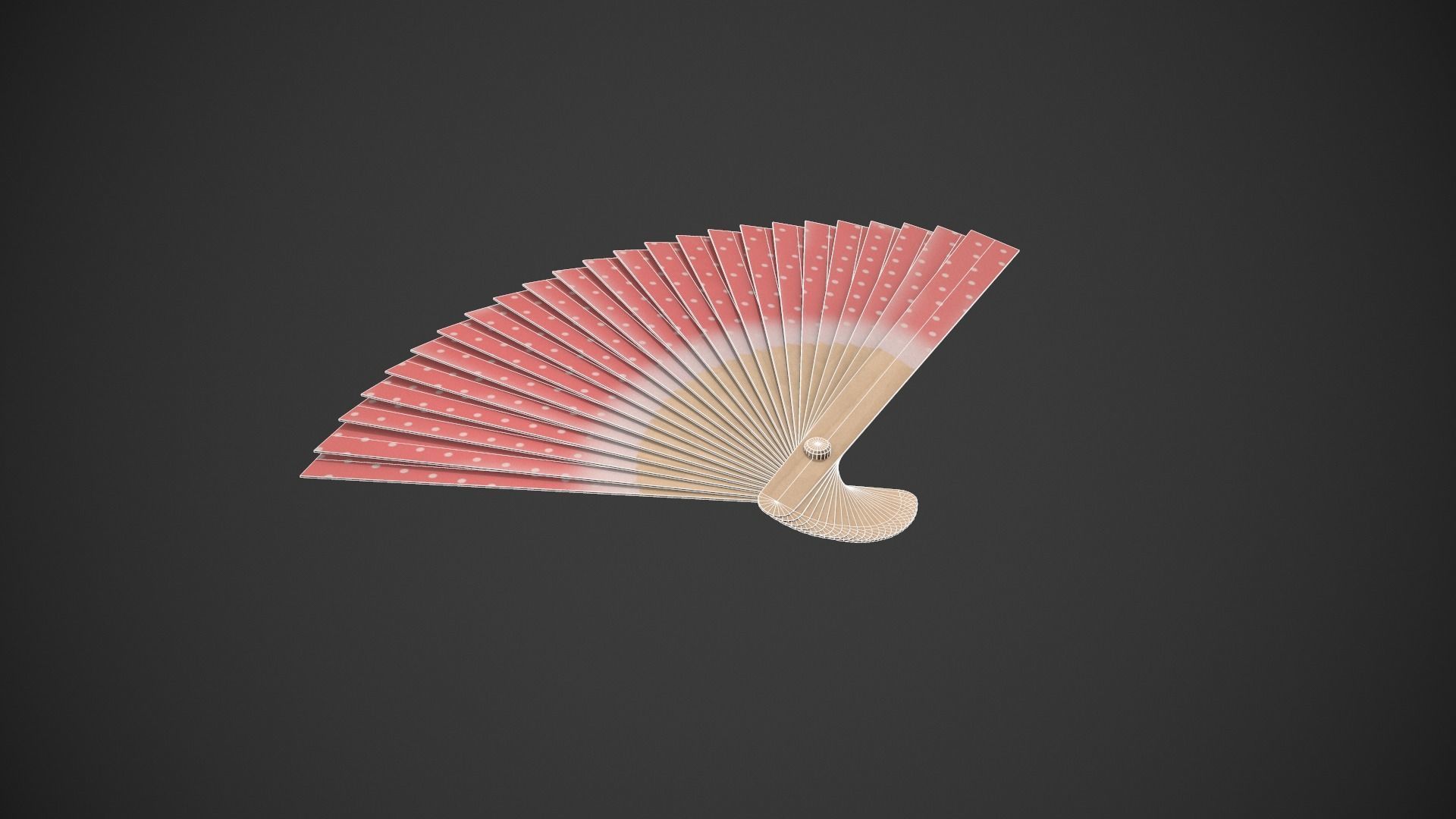 Spotty Red Wooden Handheld Fan Low-poly 3D model_10