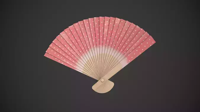 Spotty Red Wooden Handheld Fan Low-poly 3D model