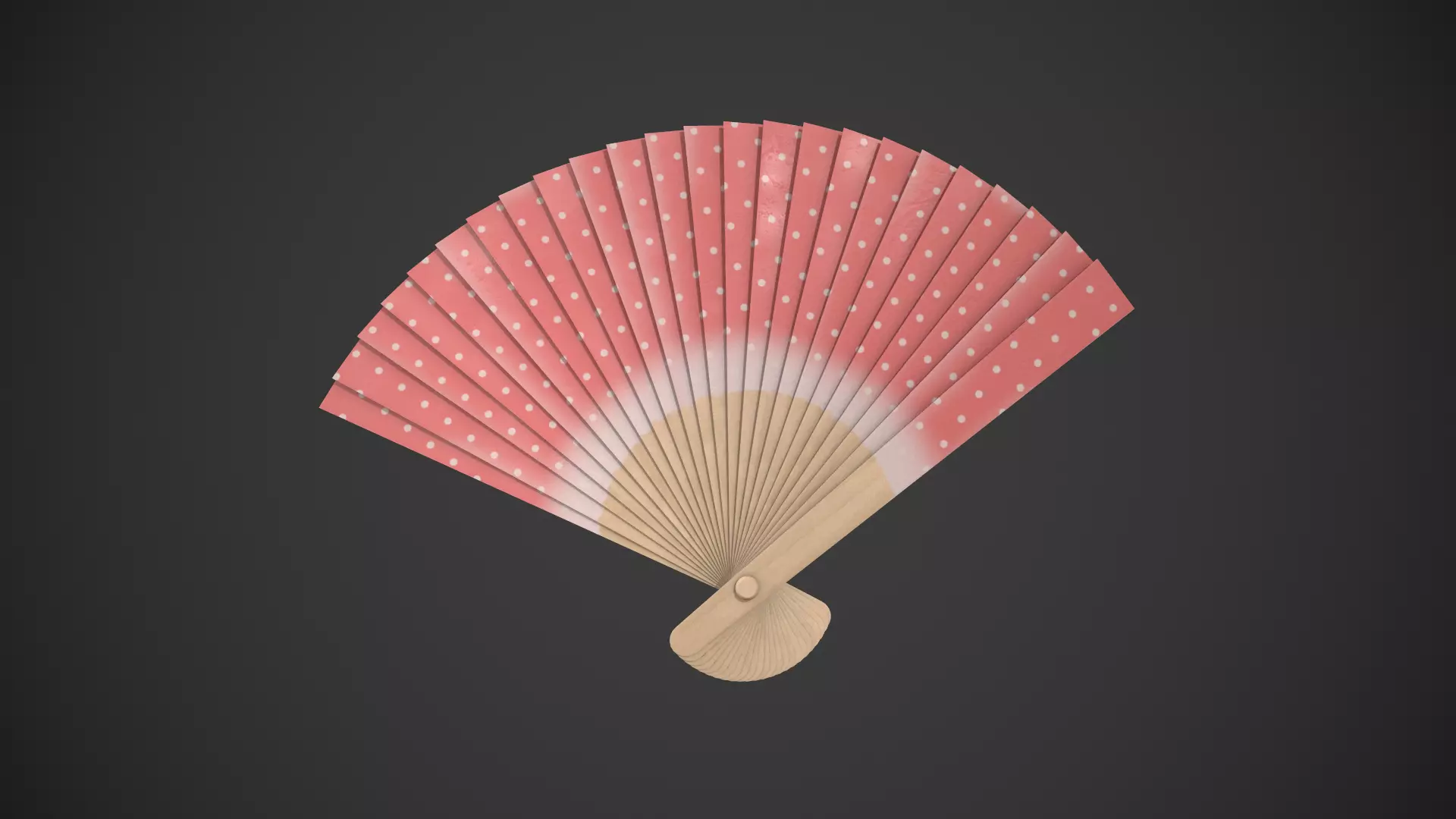 Spotty Red Wooden Handheld Fan Low-poly 3D model_0