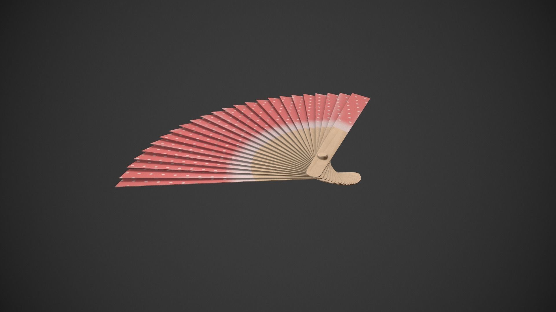 Spotty Red Wooden Handheld Fan Low-poly 3D model_1