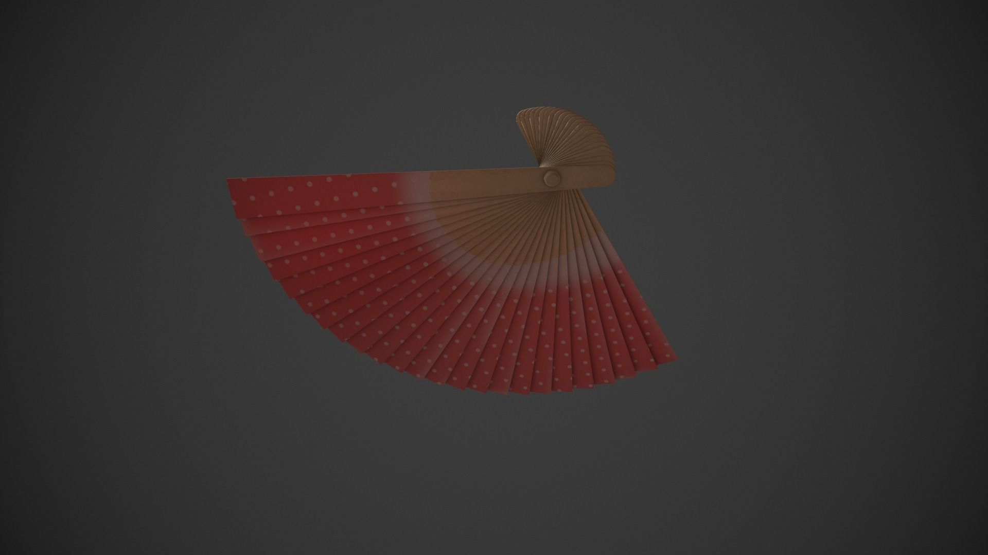 Spotty Red Wooden Handheld Fan Low-poly 3D model_8