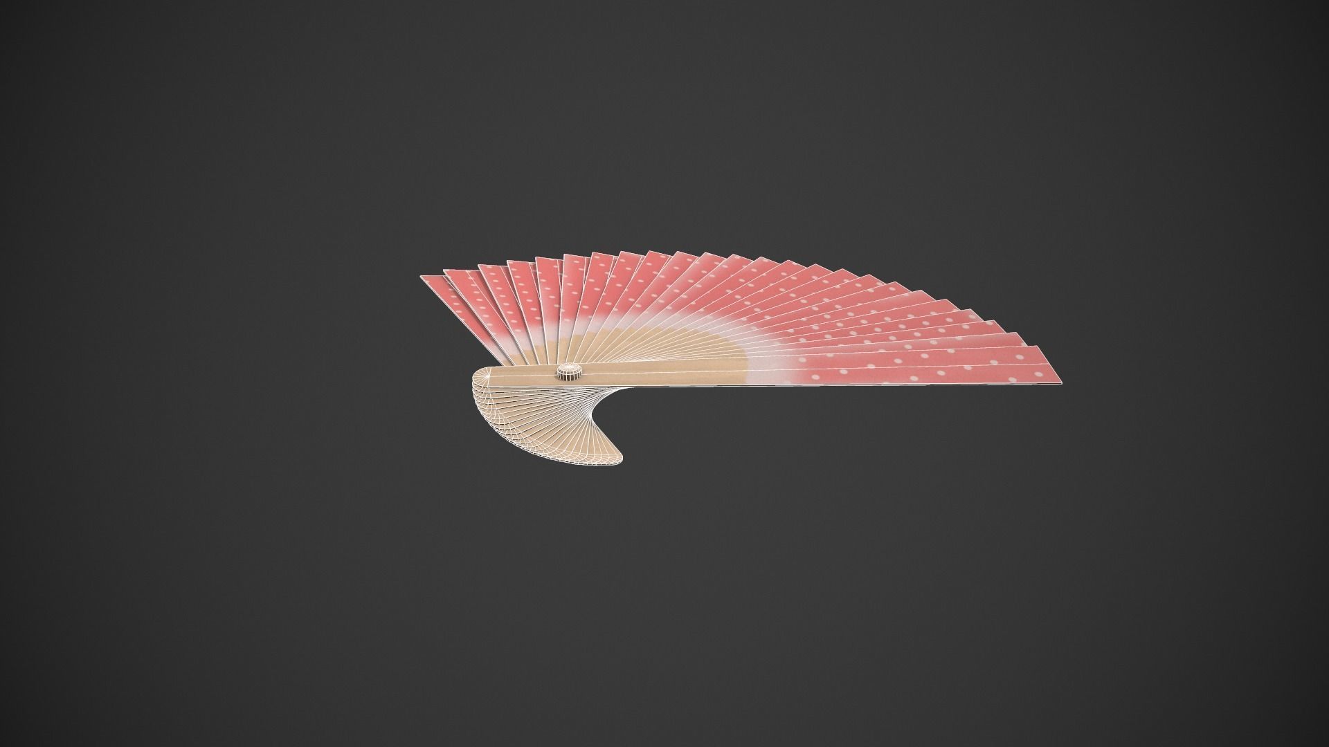 Spotty Red Wooden Handheld Fan Low-poly 3D model_15