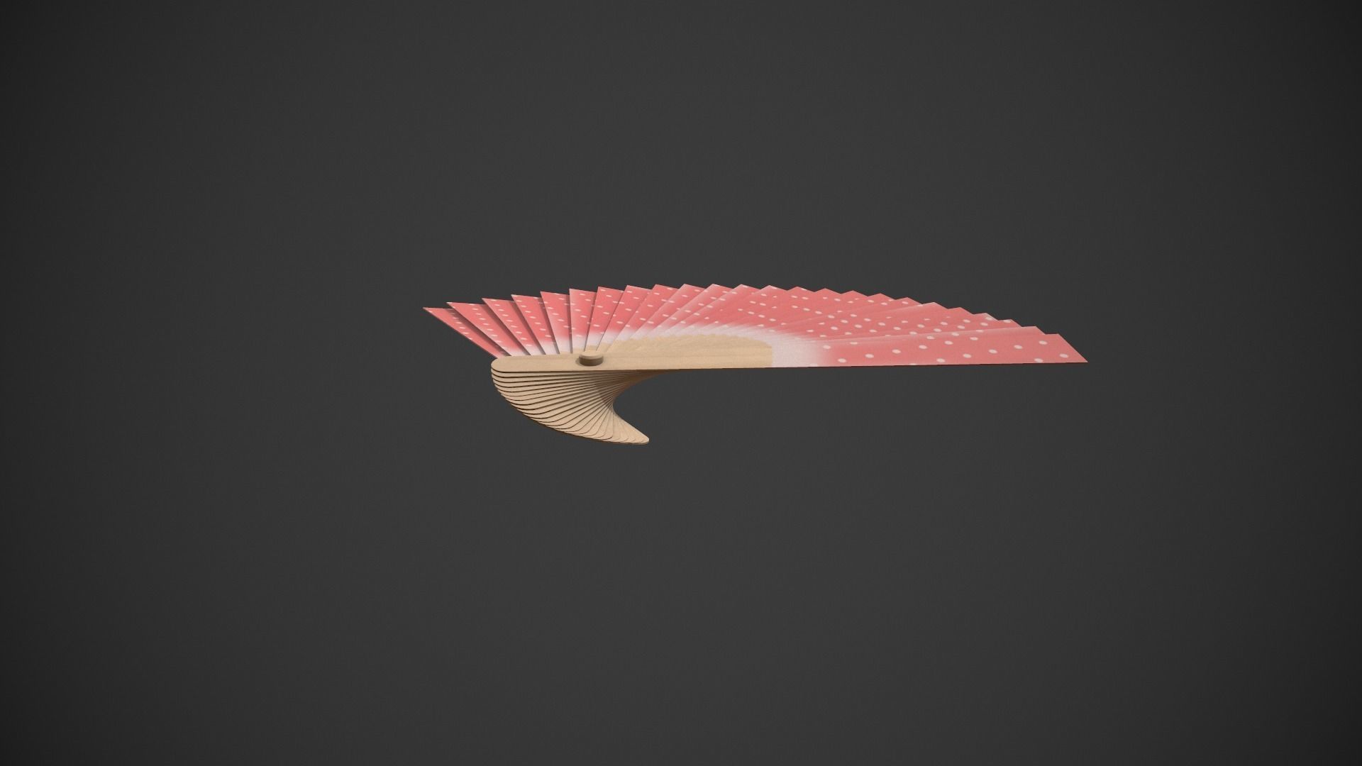 Spotty Red Wooden Handheld Fan Low-poly 3D model_6