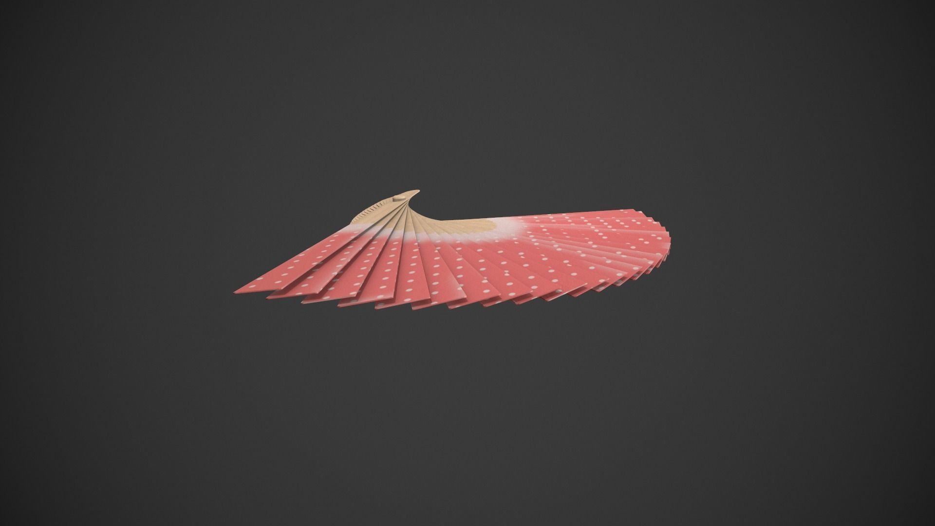 Spotty Red Wooden Handheld Fan Low-poly 3D model_4