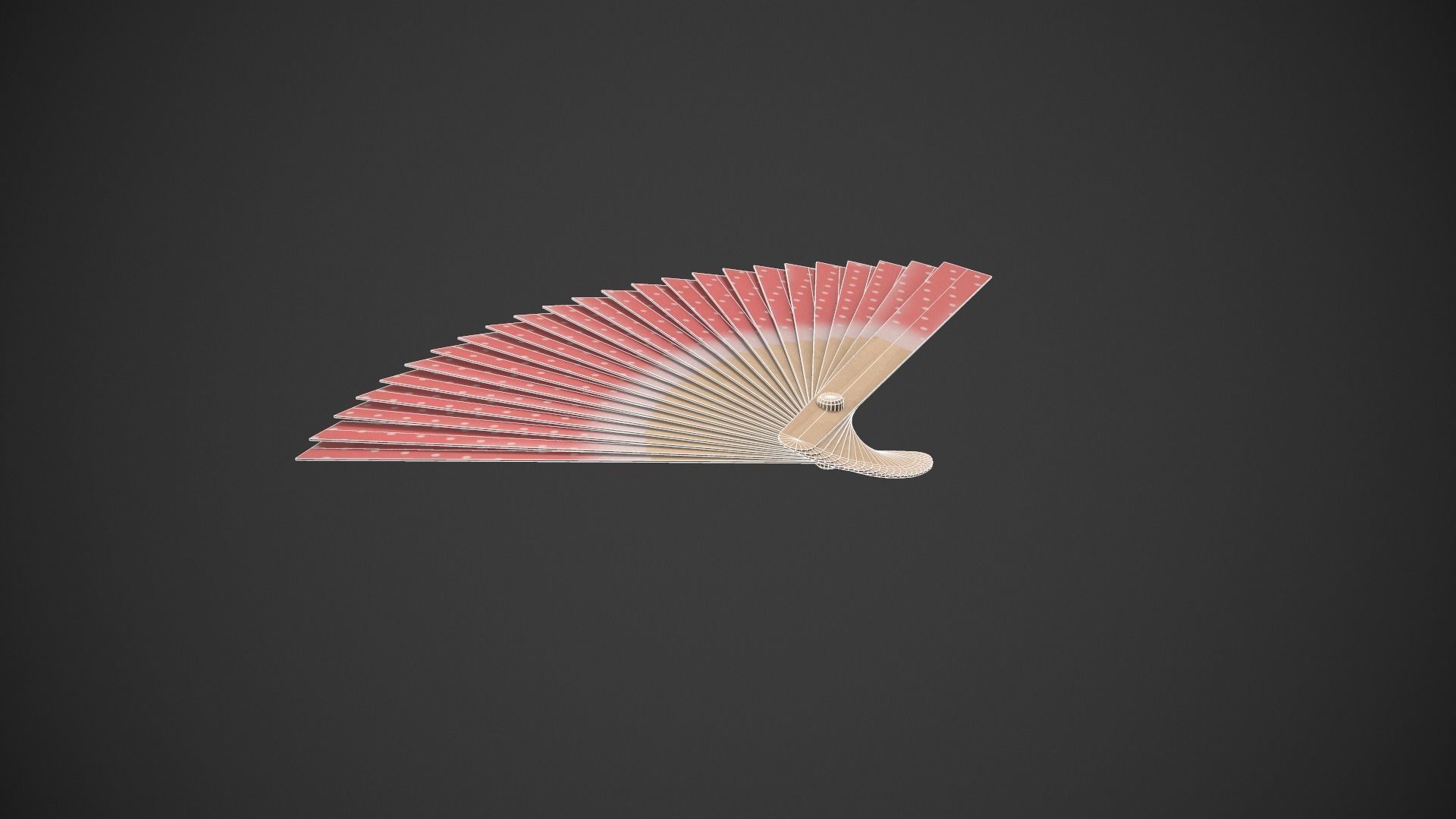 Spotty Red Wooden Handheld Fan Low-poly 3D model_16