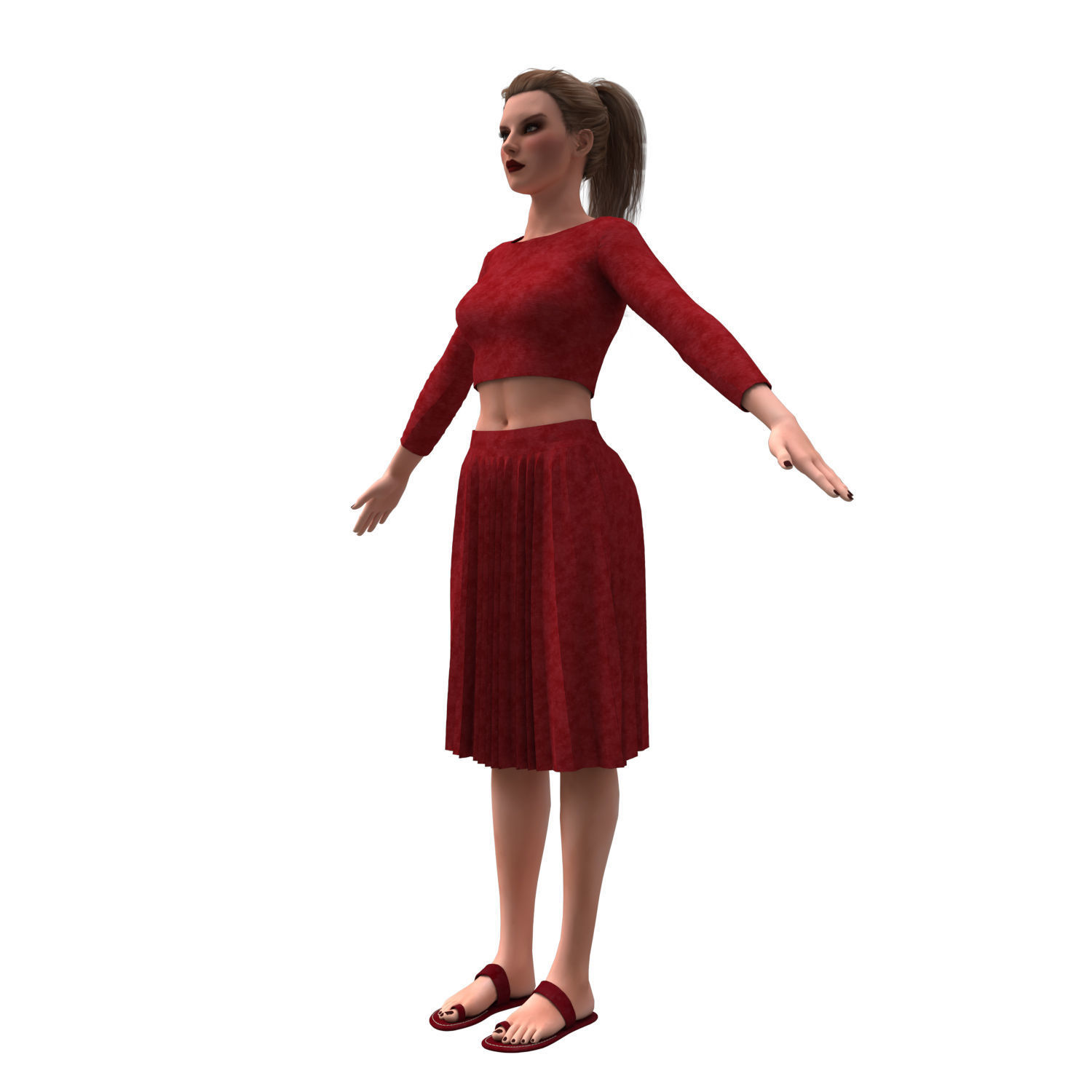 3d realistic girl with clothing skirt 3D model_3