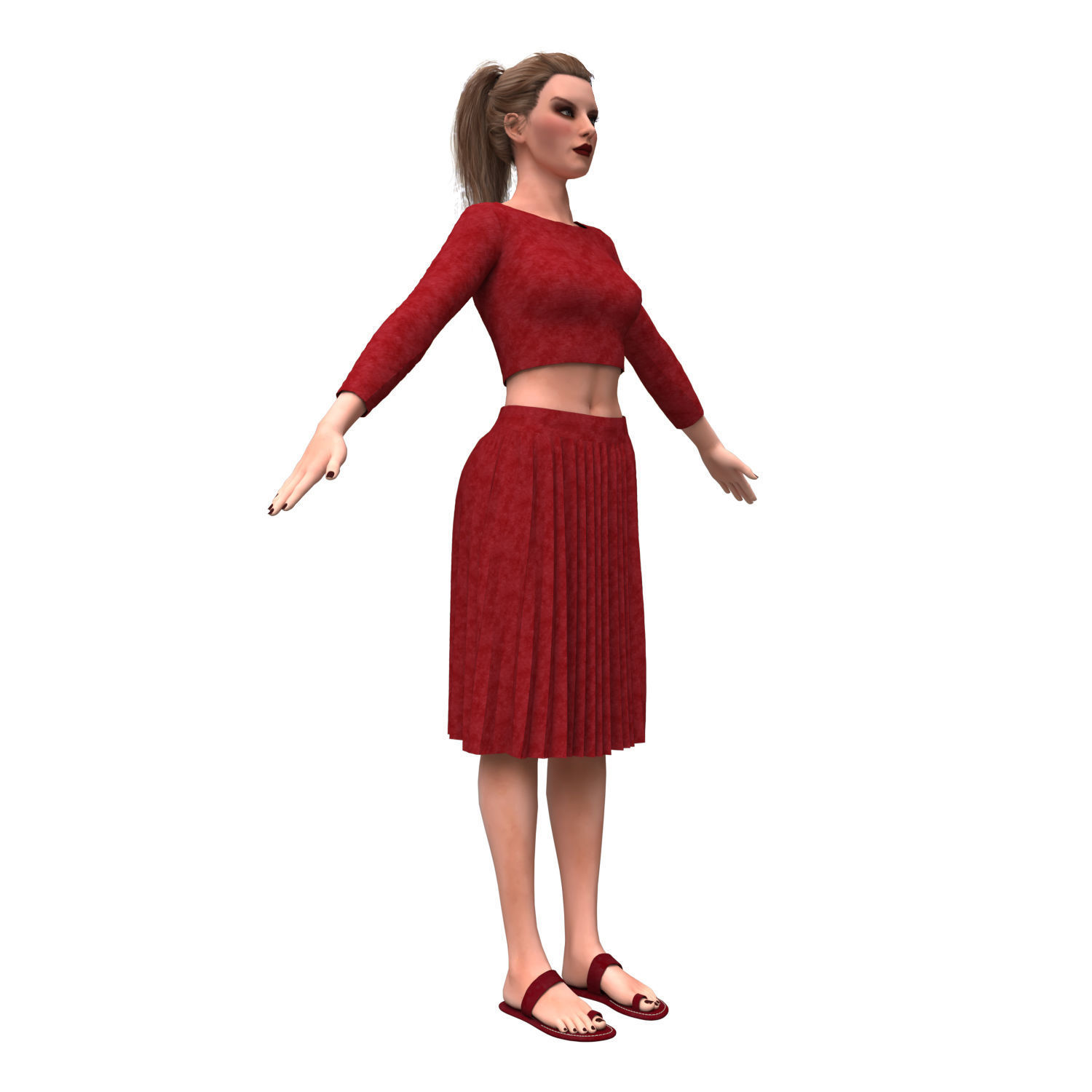 3d realistic girl with clothing skirt 3D model_9