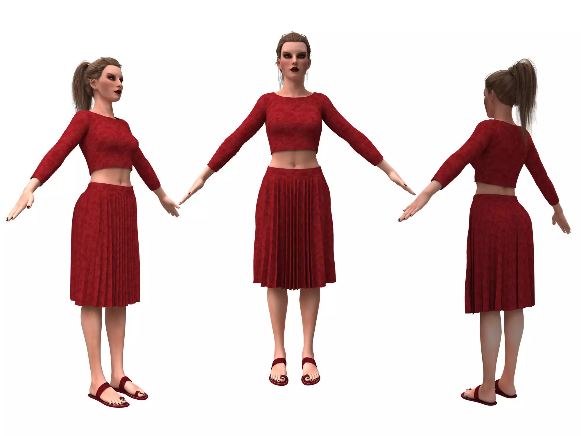 3d realistic girl with clothing skirt 3D model_0