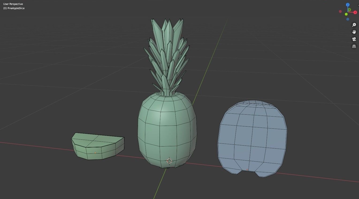 Pineapple three pineapples on grassy area Low-poly 3D model_7