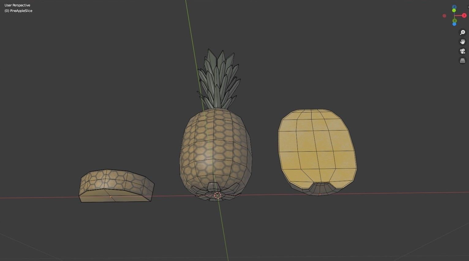 Pineapple three pineapples on grassy area Low-poly 3D model_6