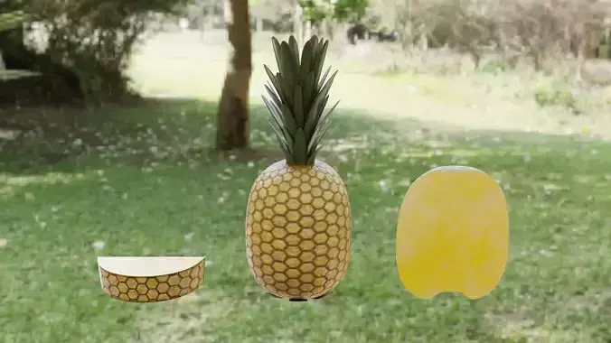 Pineapple three pineapples on grassy area Low-poly 3D model