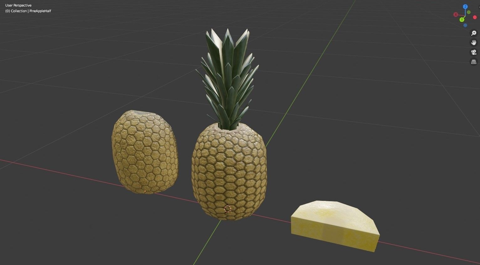 Pineapple three pineapples on grassy area Low-poly 3D model_9