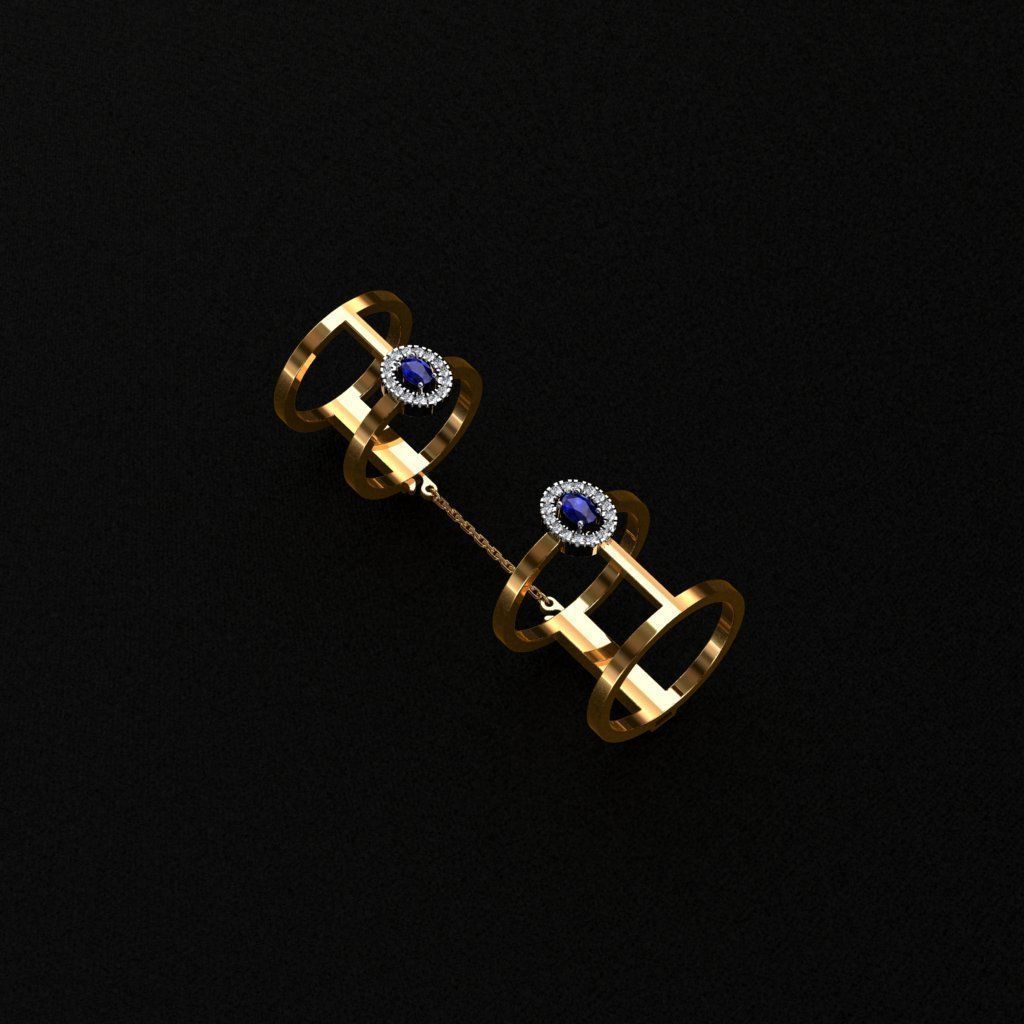 Rings two gold with sapphires 3D print model_3