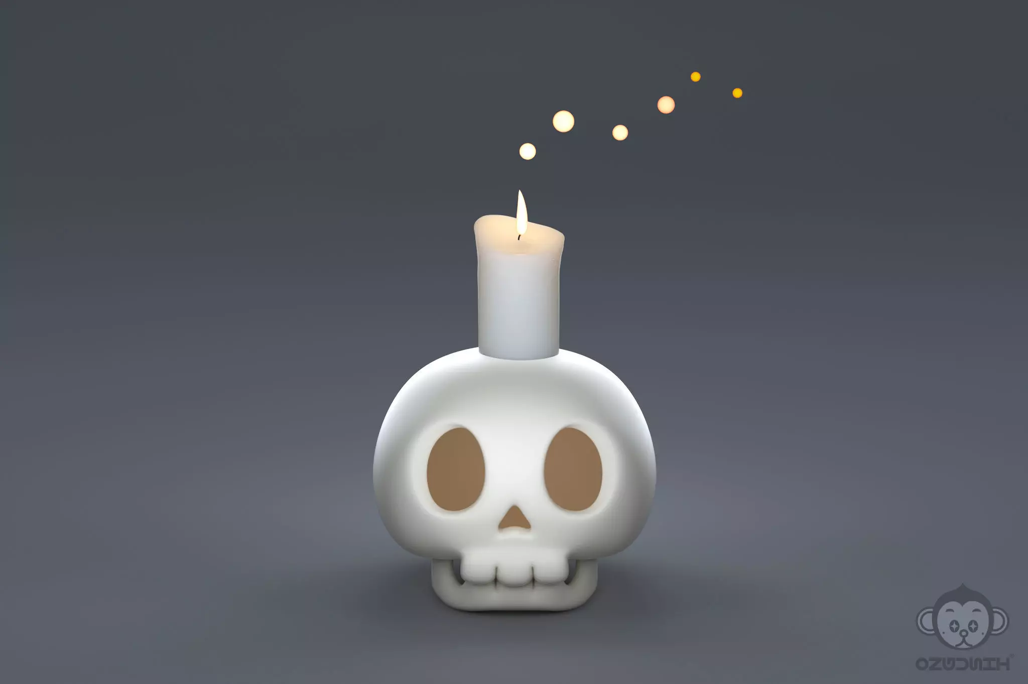Human skull with candle light 3D model