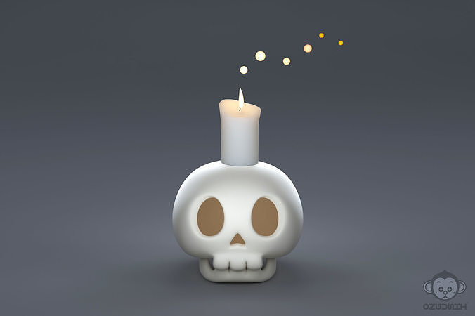 Human skull with candle light 3D model