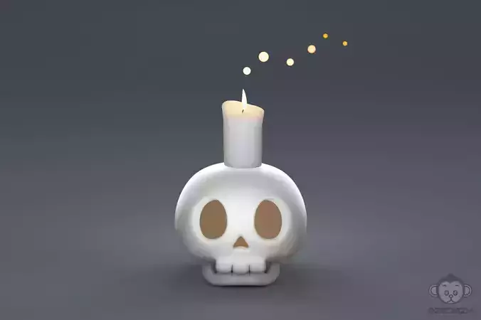 Human skull with candle light 3D model