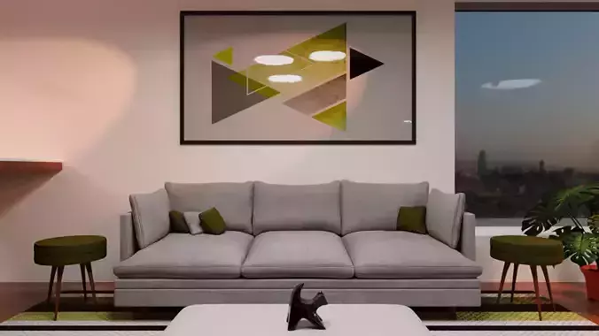 3d couch model with orange cushion