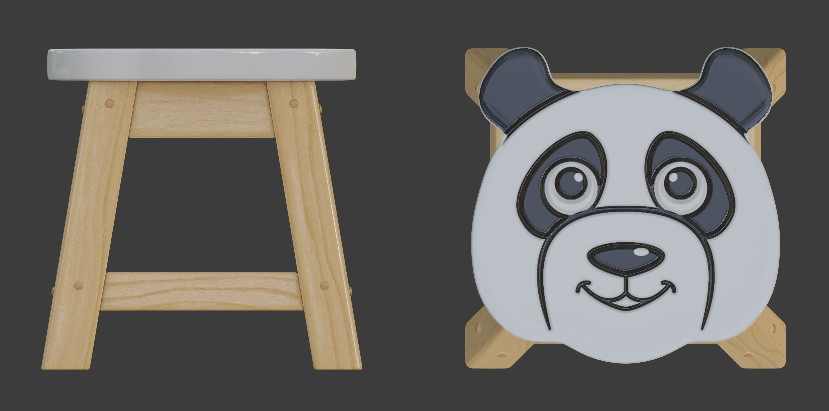 Child Step Stool Panda 3D model_2