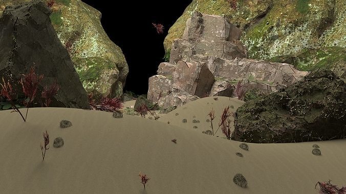 stone desert with rocks and plants Free 3D print model