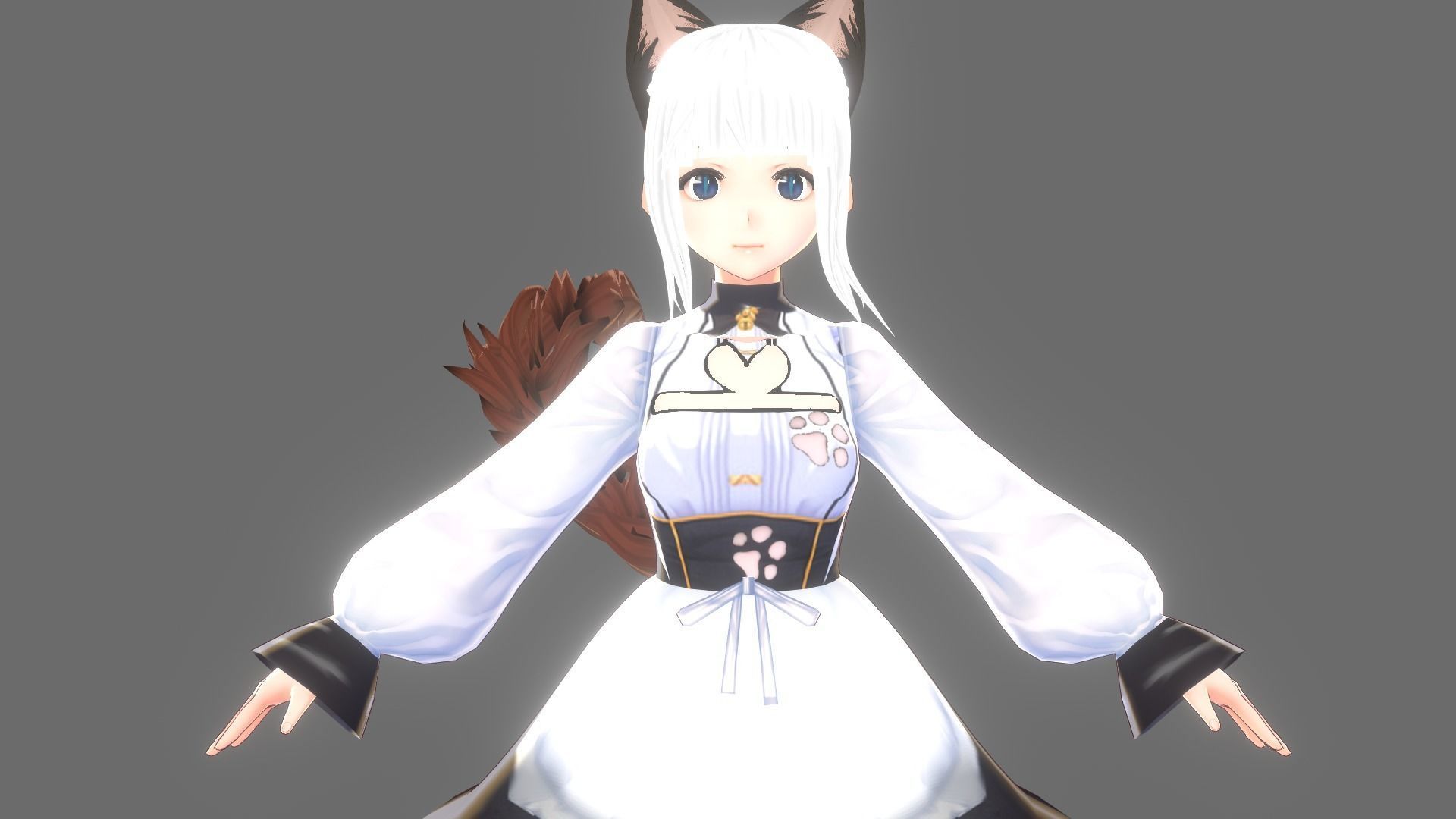 ASIAN GIRL CAT 3D MODEL RIGGED T POSE SHAPE KEYS NEKO 1 Low-poly 3D model_1