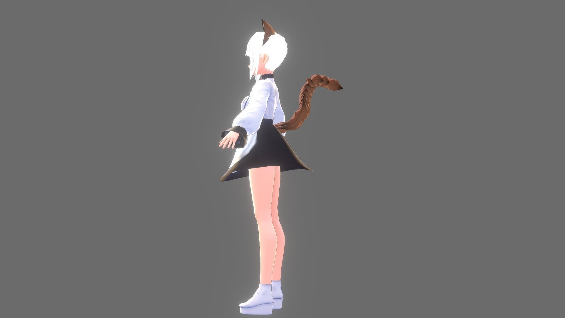 ASIAN GIRL CAT 3D MODEL RIGGED T POSE SHAPE KEYS NEKO 1 Low-poly 3D model_4