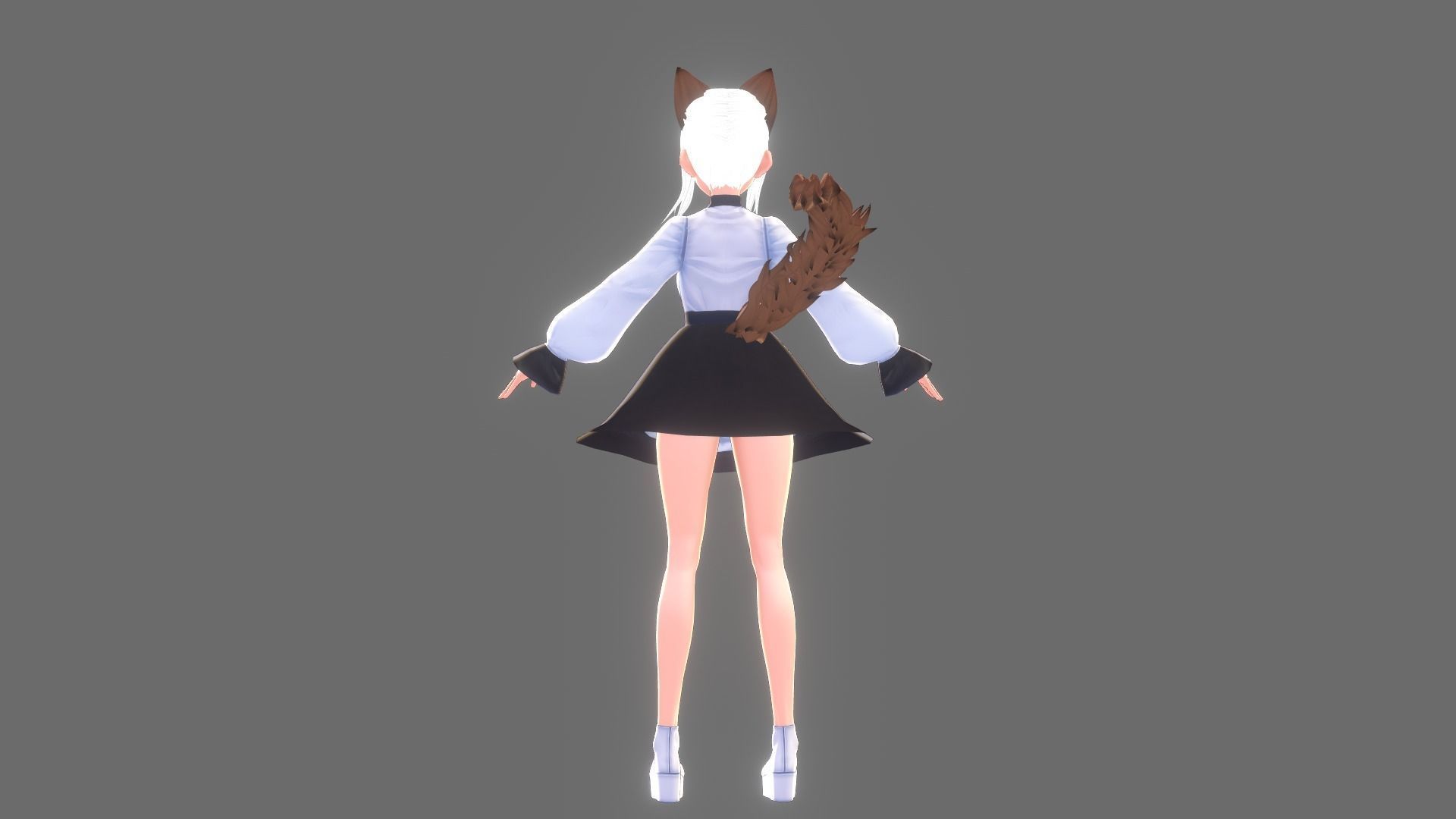 ASIAN GIRL CAT 3D MODEL RIGGED T POSE SHAPE KEYS NEKO 1 Low-poly 3D model_5