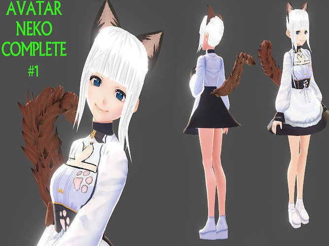 ASIAN GIRL CAT 3D MODEL RIGGED T POSE SHAPE KEYS NEKO 1 Low-poly 3D model