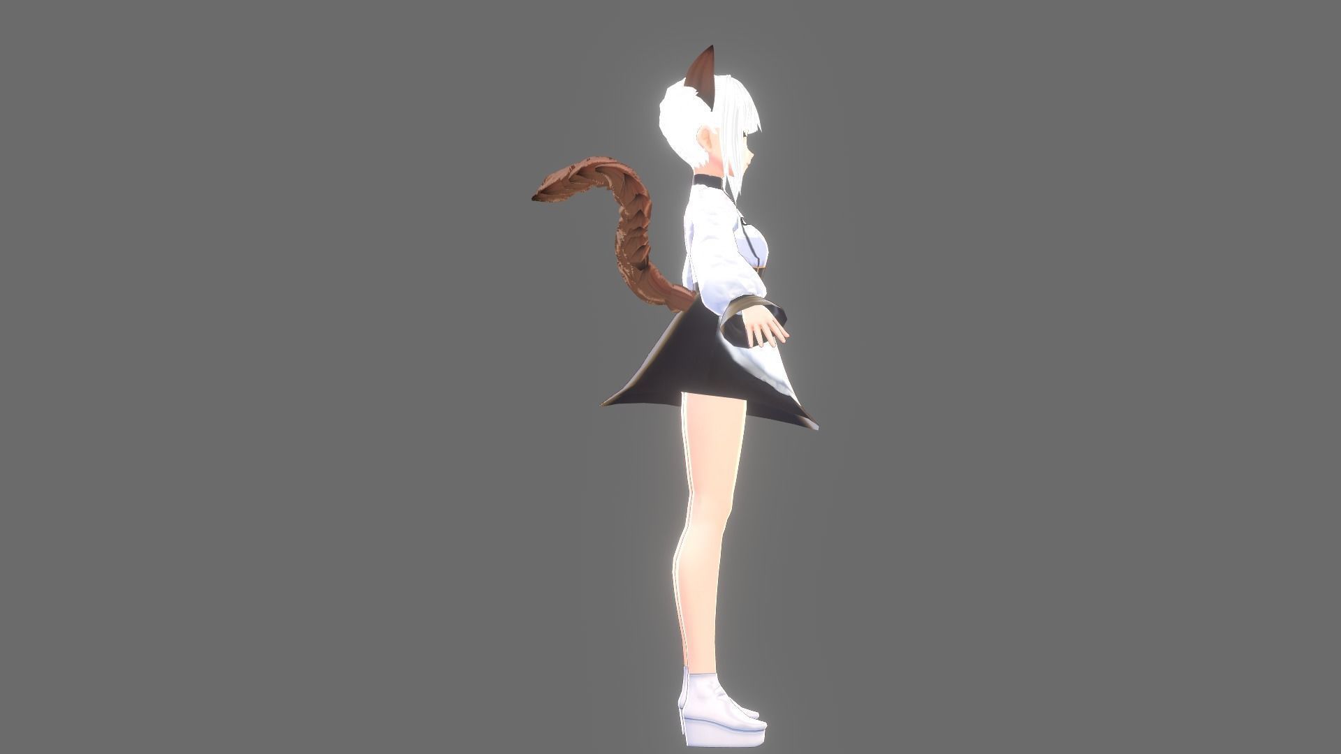 ASIAN GIRL CAT 3D MODEL RIGGED T POSE SHAPE KEYS NEKO 1 Low-poly 3D model_6