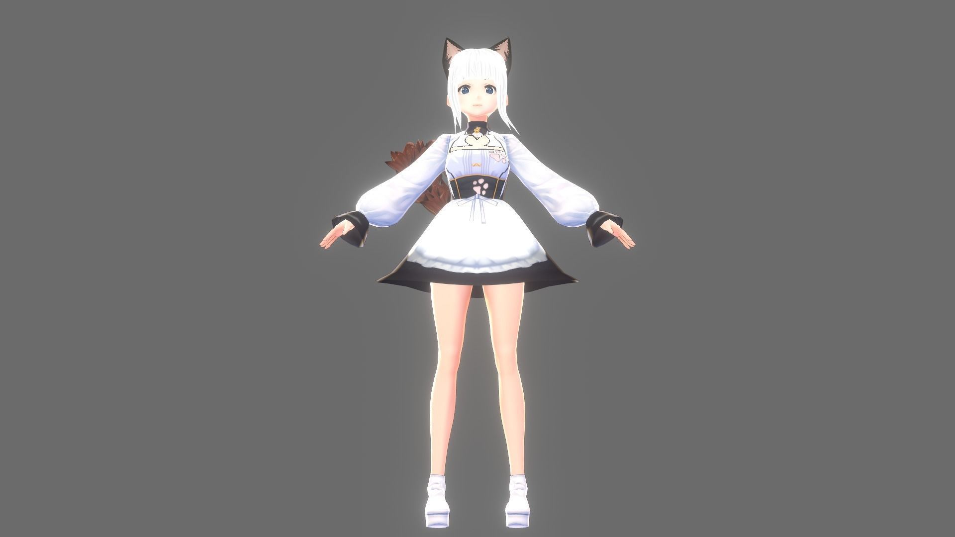 ASIAN GIRL CAT 3D MODEL RIGGED T POSE SHAPE KEYS NEKO 1 Low-poly 3D model_2