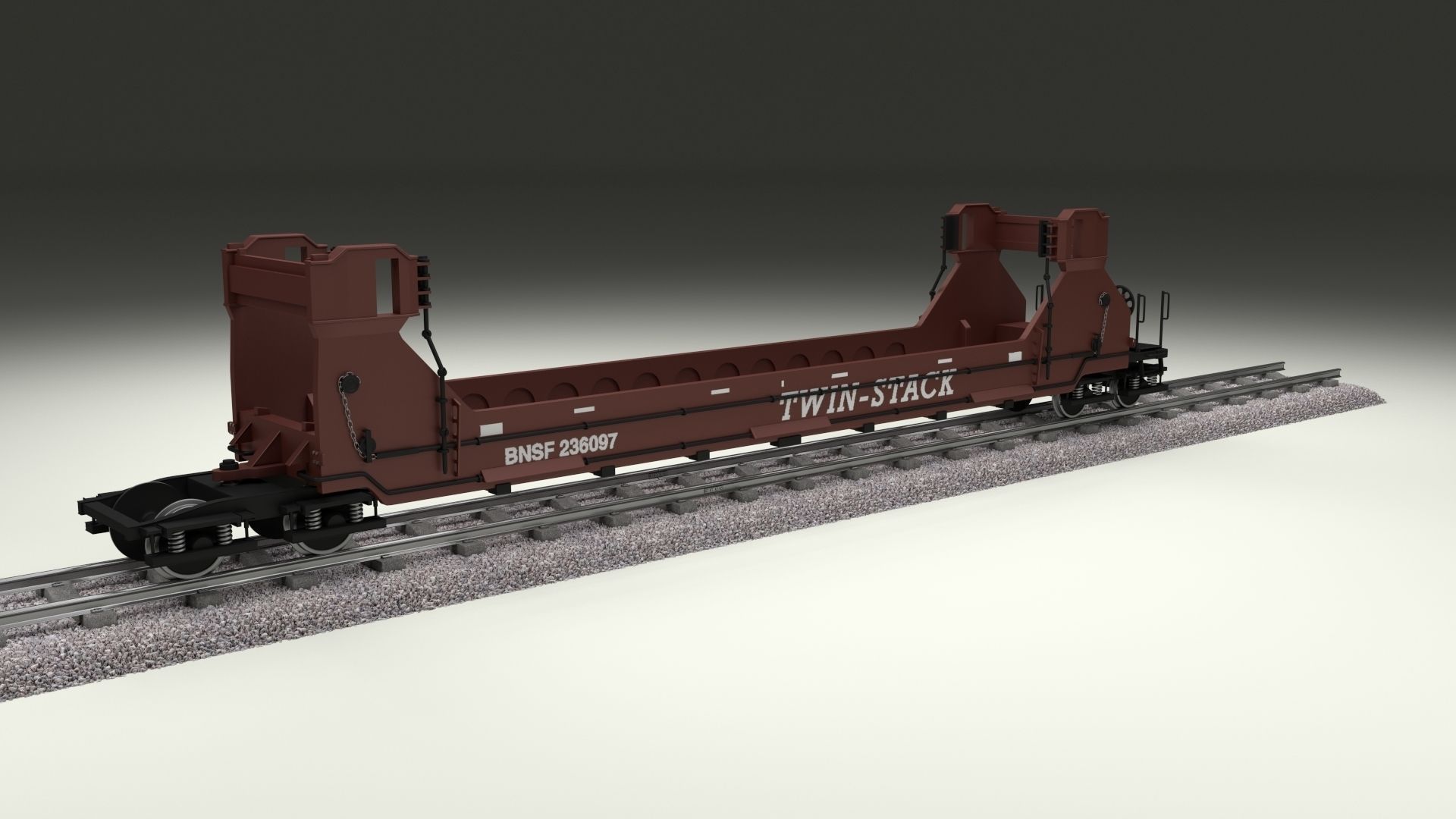 Brown Train Well Car 3D model_2