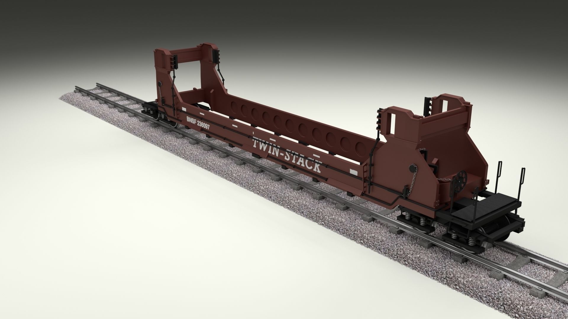 Brown Train Well Car 3D model_9