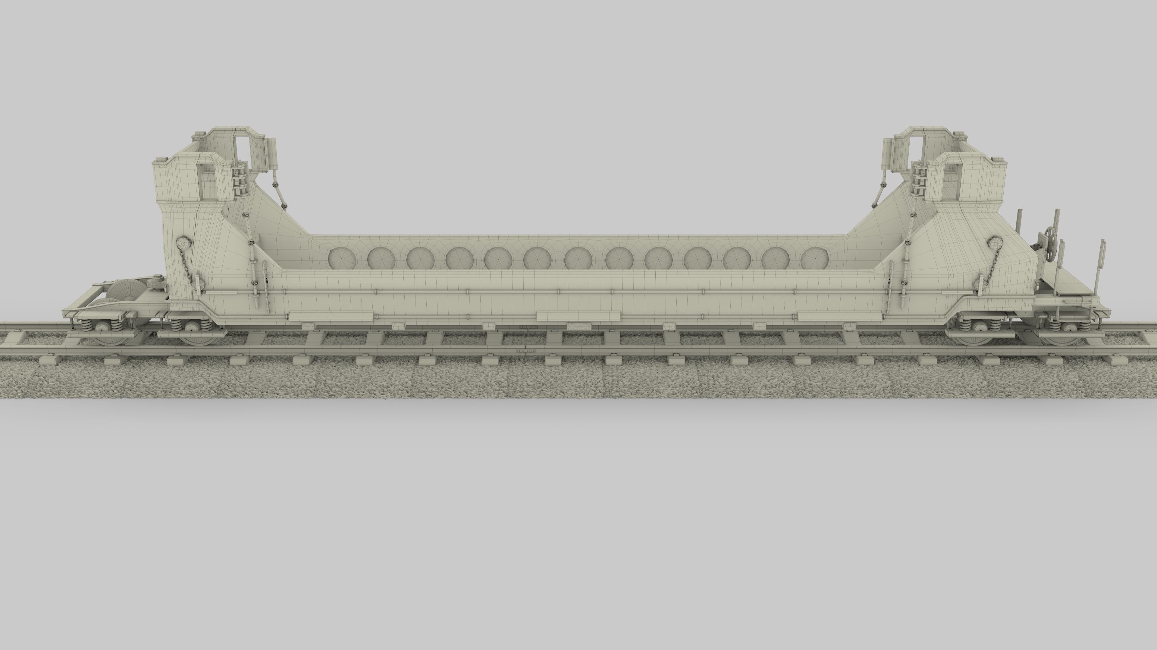 Brown Train Well Car 3D model_14