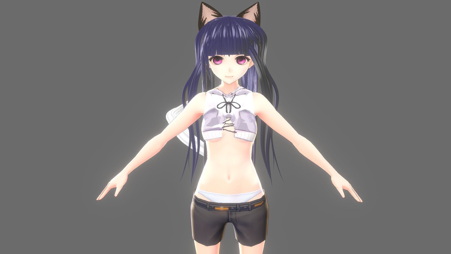 ASIAN GIRL CAT 3D MODEL RIGGED T POSE SHAPE KEYS  NEKO 2 Low-poly 3D model_1