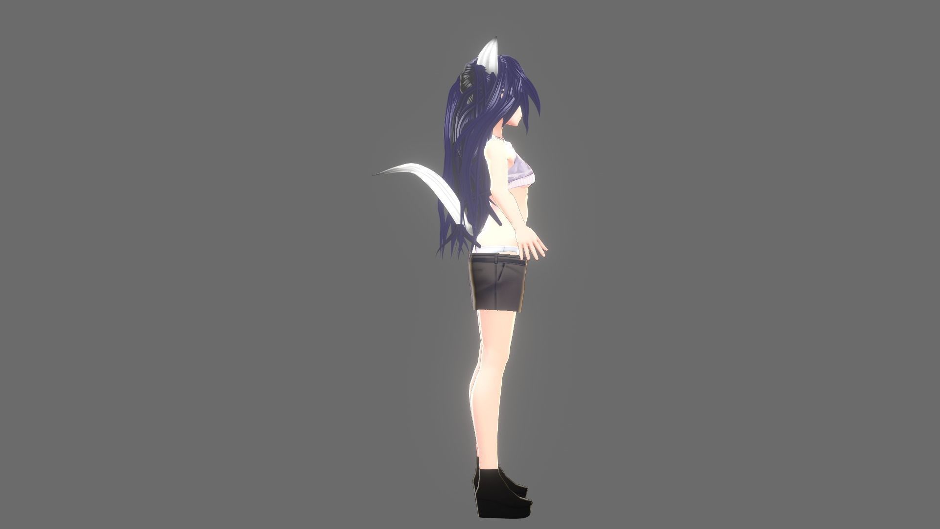 ASIAN GIRL CAT 3D MODEL RIGGED T POSE SHAPE KEYS  NEKO 2 Low-poly 3D model_5