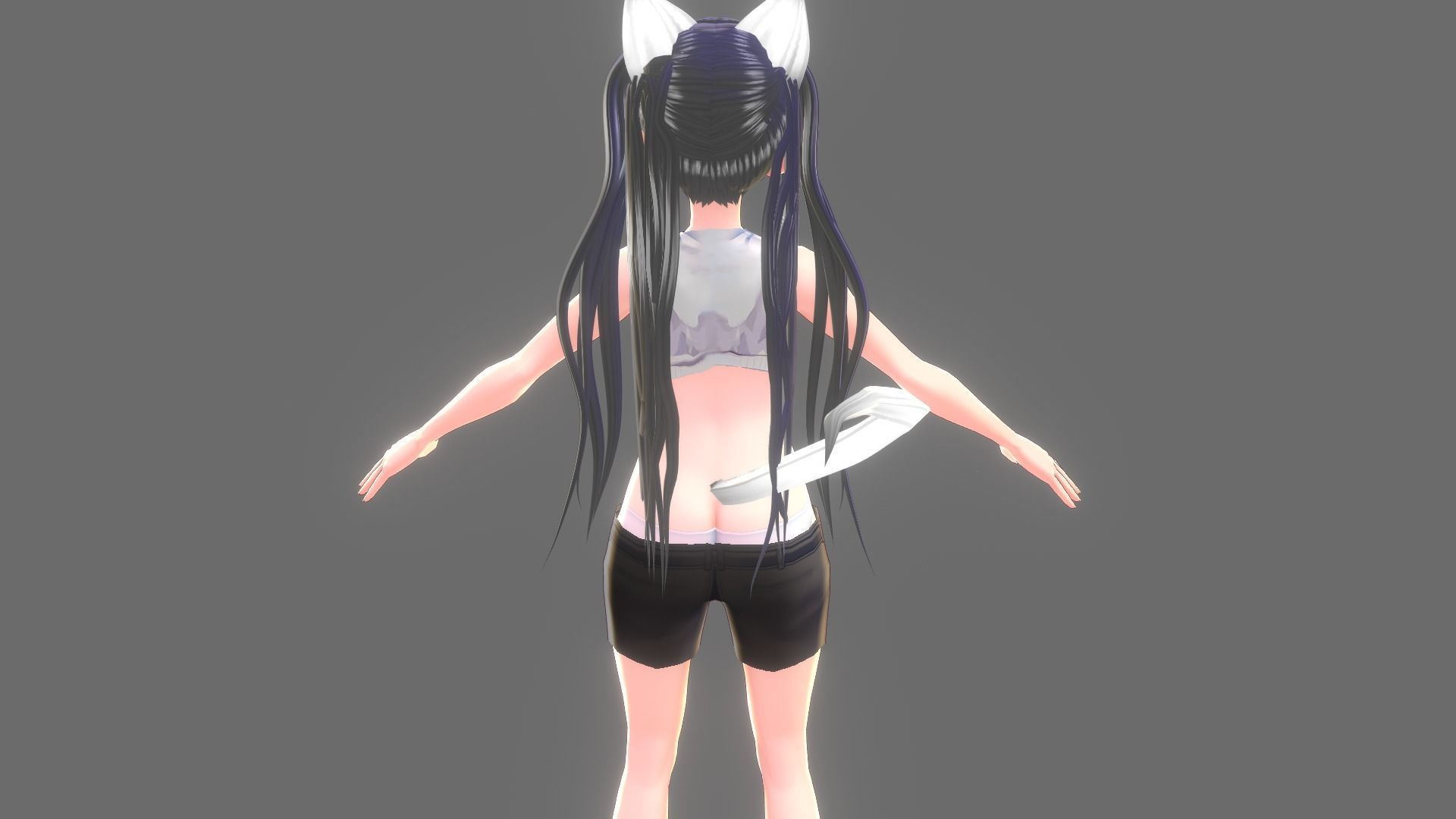 ASIAN GIRL CAT 3D MODEL RIGGED T POSE SHAPE KEYS  NEKO 2 Low-poly 3D model_6